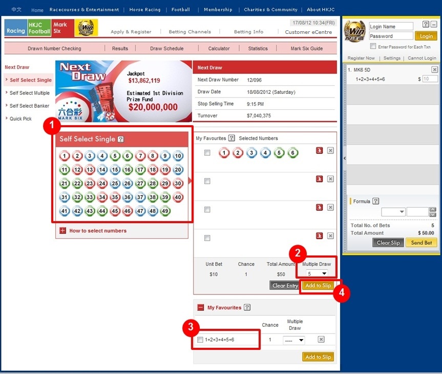 Mark Six Demo User Guide Online Betting Service (eWin) The Hong