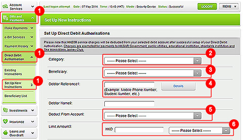 direct form debit reference Bank Hang Seng